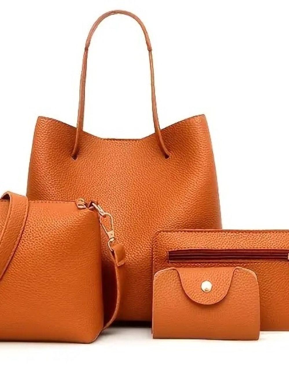 Women’s Dark Golden Tan Tote, Handbag, Coin  & Wallet Set - Stylish Everyday Bag